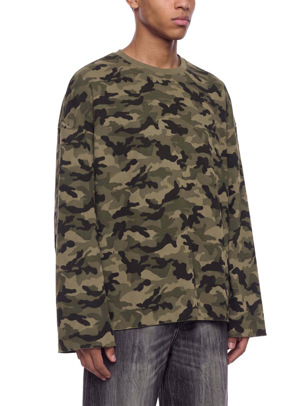 Unisex Camo Waffle Raw Edge T-Shirt