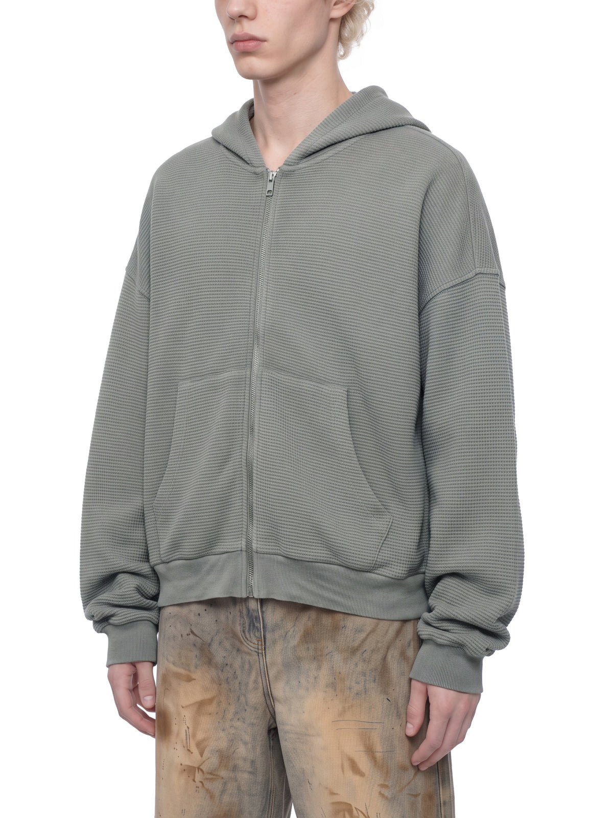 Unisex Mineral Wash Boxy Waffle Hoodie